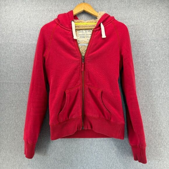 Jack Wills UK 10 (US 6 / S)  Seasonnaire Sherpa Teddy Lined Hoodie Red‎ Sweater - Picture 1 of 16